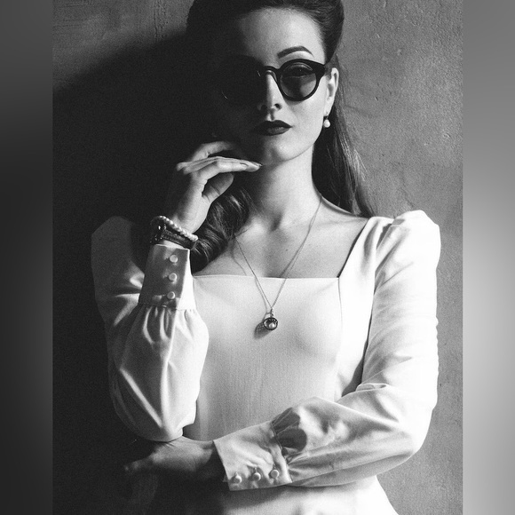 White Dress Square Neck Midi Dress Vintage Inspired Wedding Party Dress - Picture 5 of 14